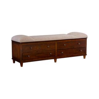 Powell Company Rangeley Brown Upholstered Storage Bench with Two Drawers HD1052S19