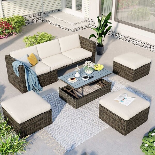 5 PCS Outdoor Patio Furniture Wicker Sofa Set for 6