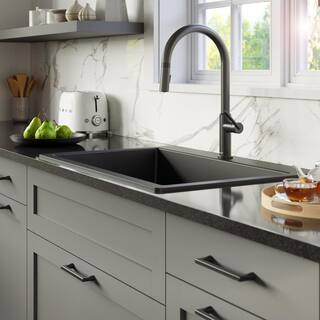 Karran Quartz 33 in. Large Single Bowl Drop-In Kitchen Sink in Black QT-812-BL