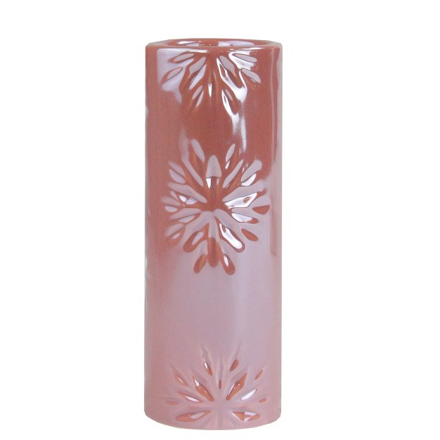 Tall Pearly Pink Snowflake Christmas Candle Holder