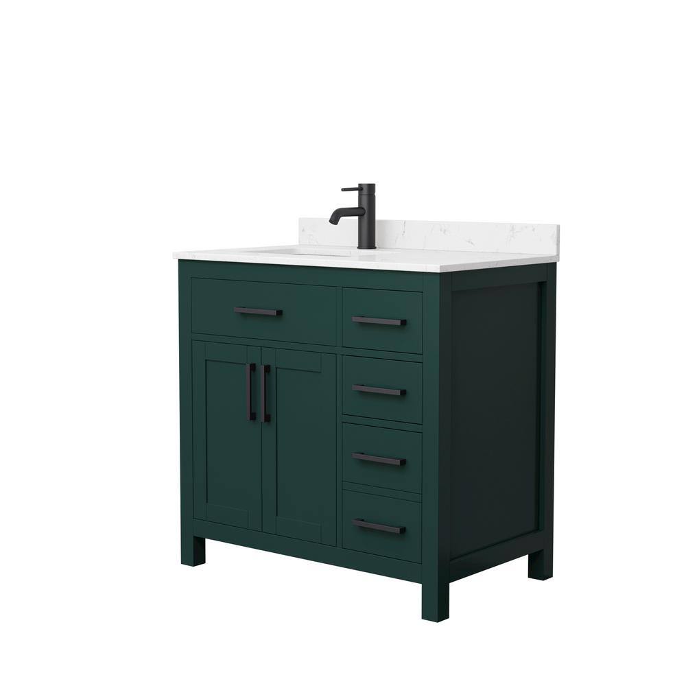 Wyndham Collection Beckett 36 in. W x 22 in. D x 35 in. H Single Sink Bathroom Vanity in Green with Carrara Cultured Marble Top WCG242436SGKCCUNSMXX