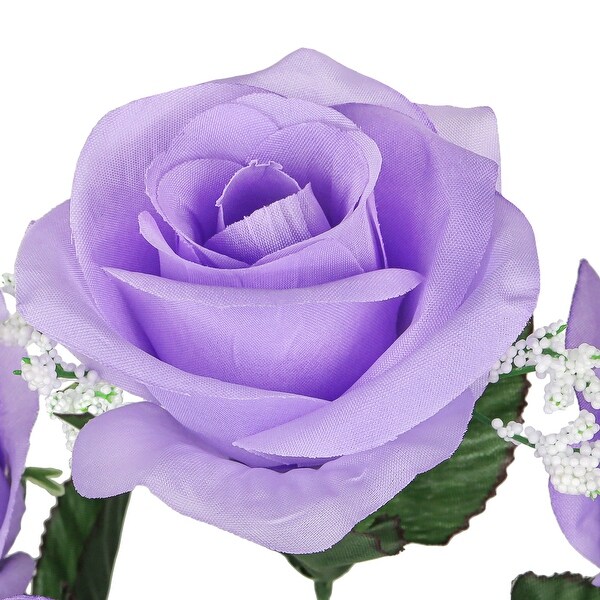 Set of 12 Lavender Artificial Open Rose Flower Stem Bush Bouquet 14in