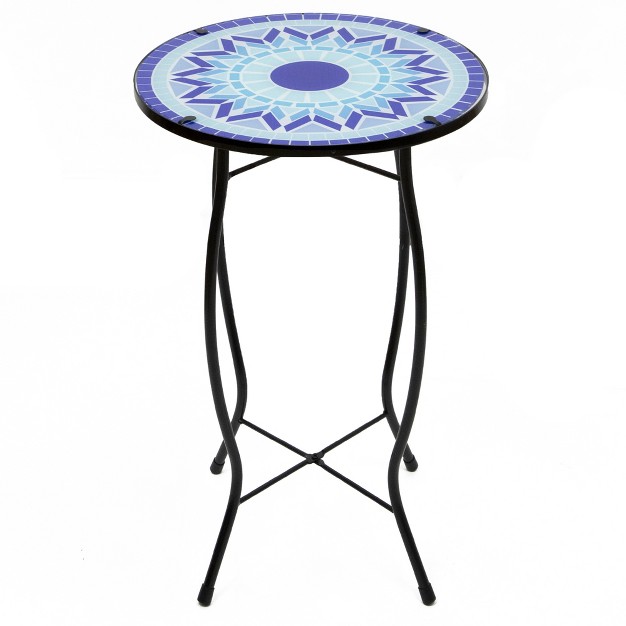 Blue Sun Mosaic Glass Patio Side Table