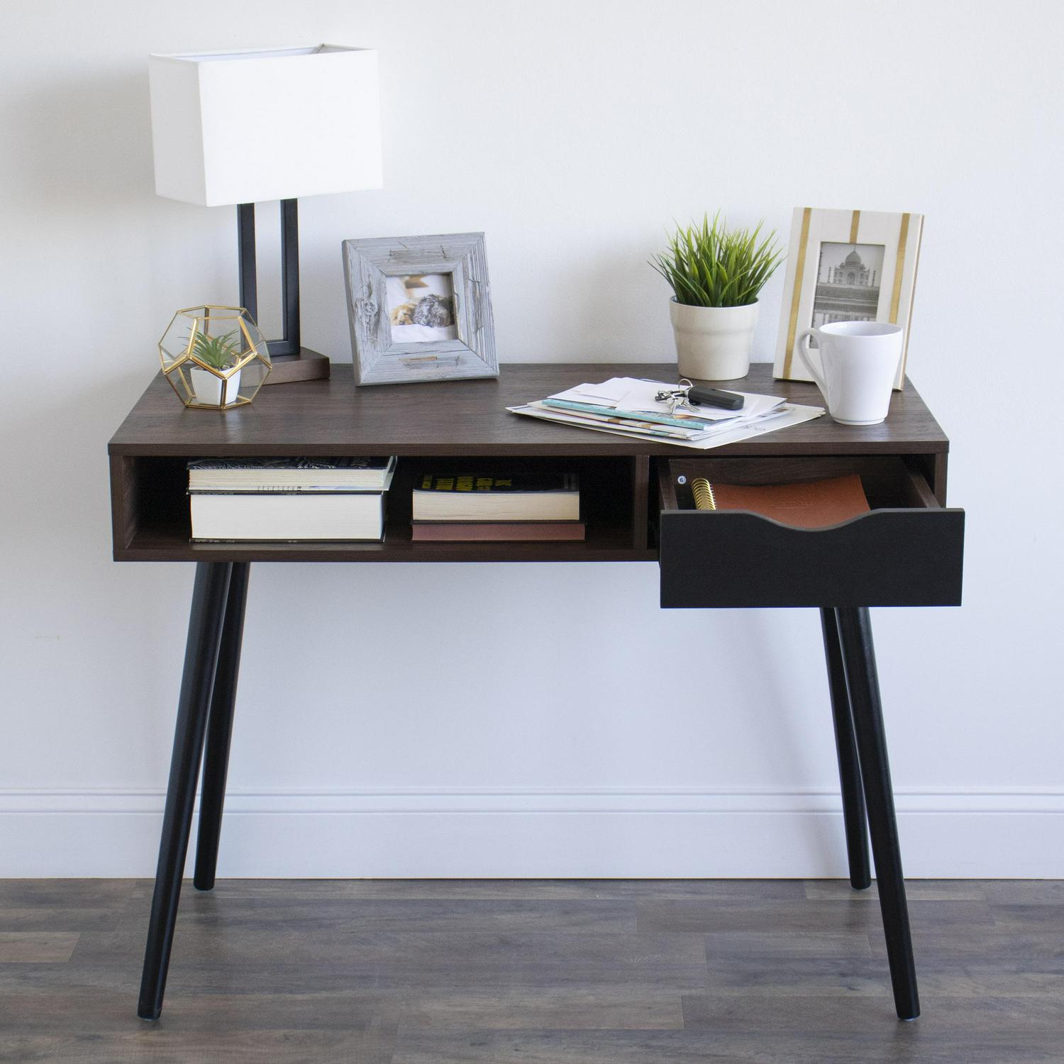 Humble Crew Writing Desk with Drawer Storage Dark Wood