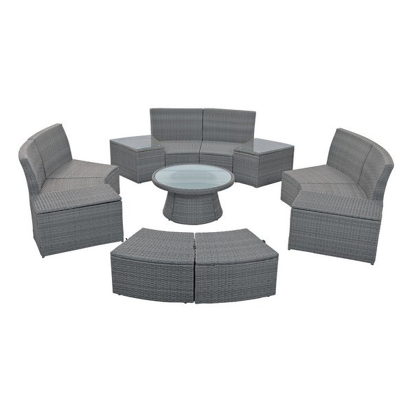 10-Pieces Outdoor Garden Patio Furniture Sets for 8， Sectional Sofa Sets for Patio， Porch， Backyard， Balcony， Poolside and Garden - Overstock - 37459262