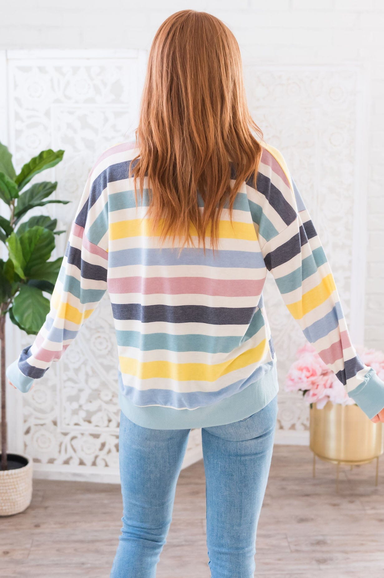 Full Of Glee Modest Striped Top