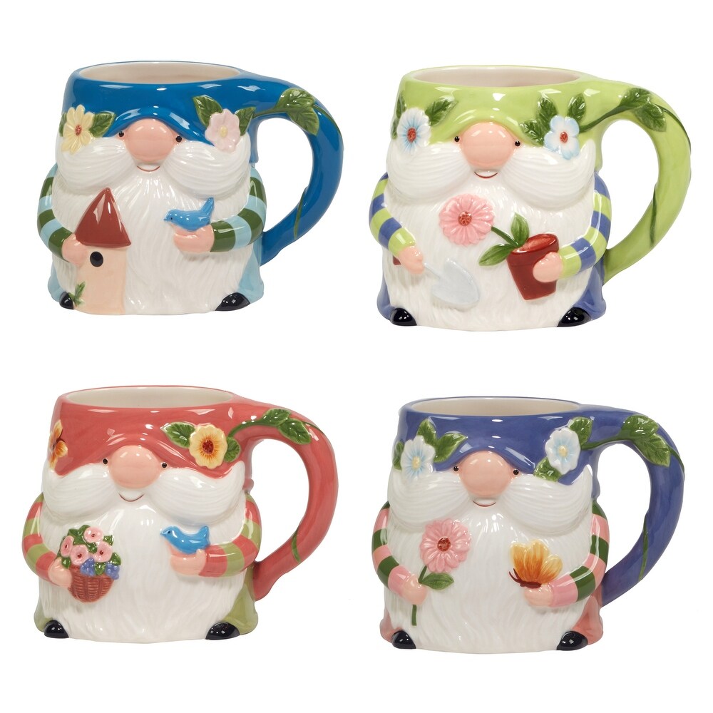 Certified International Garden Gnomes 16 ox. 3 D Mugs  Set of 4 Assorted Designs