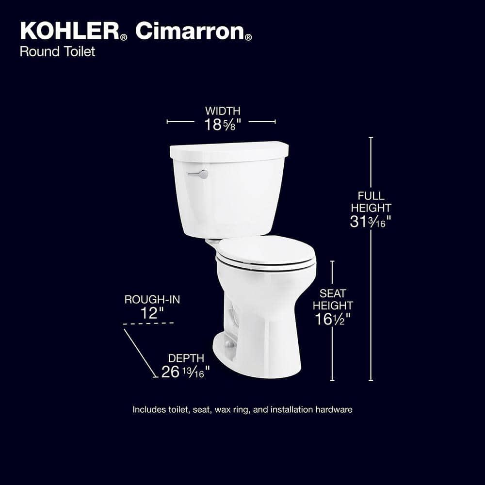 KOHLER Cimarron Rev 360 2piece 128 GPF Single Flush RoundFront Complete Solution Toilet in White Seat Included