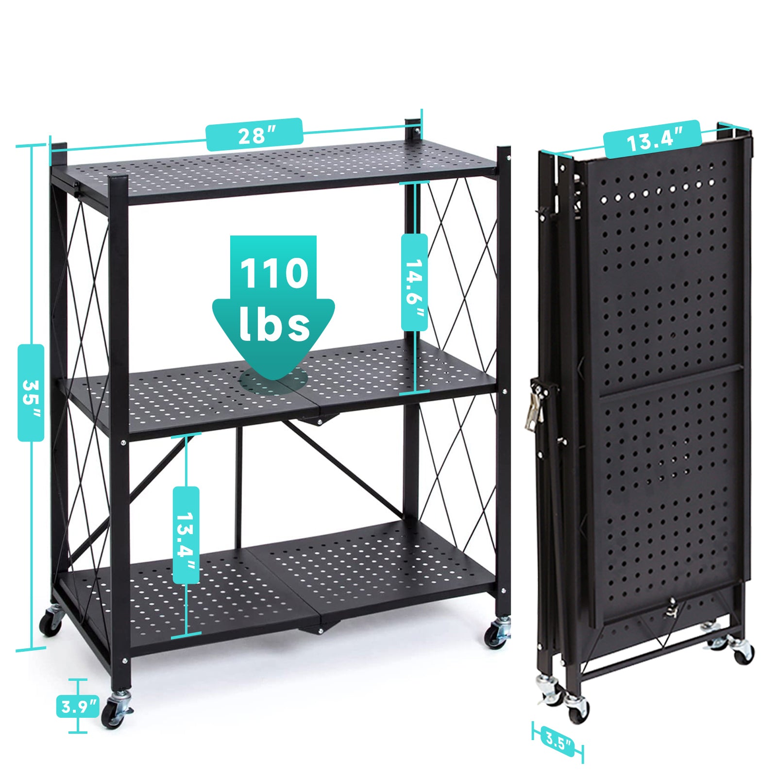 COOKCOK 3-Tier Storage Shelving Unit,Metal Shelf 28