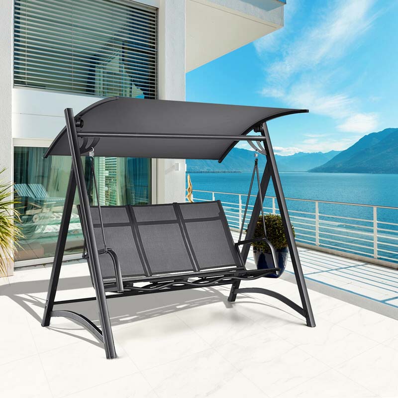 3-Person Anti-rust Aluminum Outdoor Patio Porch Swing Chair Bench Glider with Adjustable Canopy