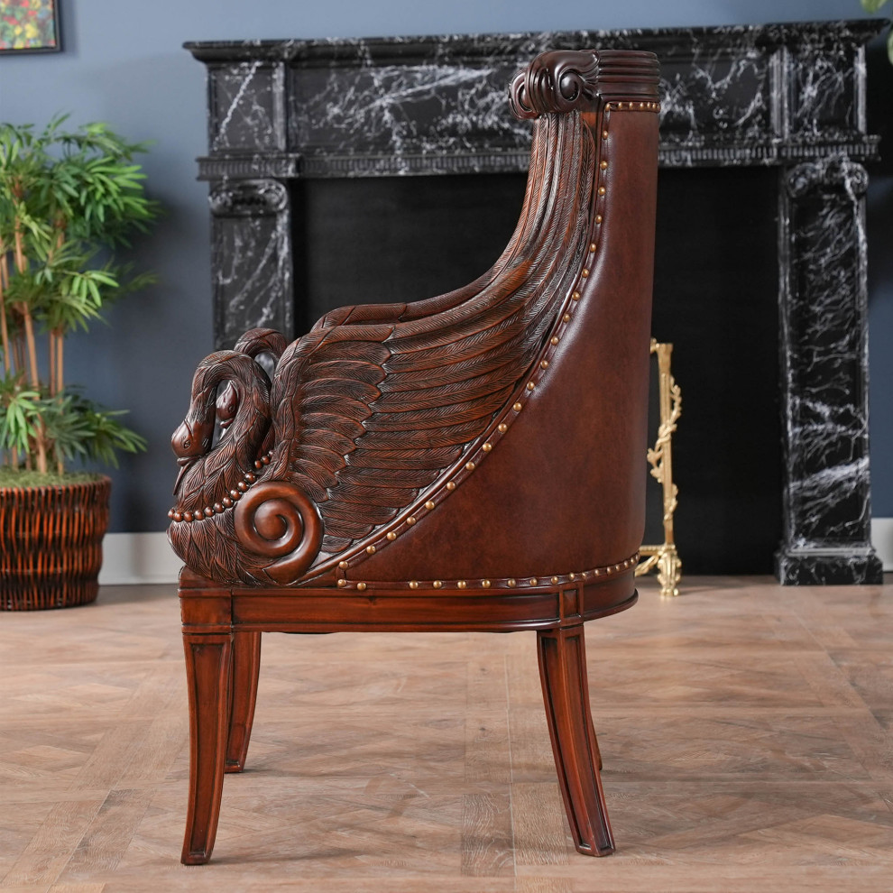 Mahogany Swan Arm Chair With Leather   Victorian   Armchairs And Accent Chairs   by Niagara Furniture  Houzz