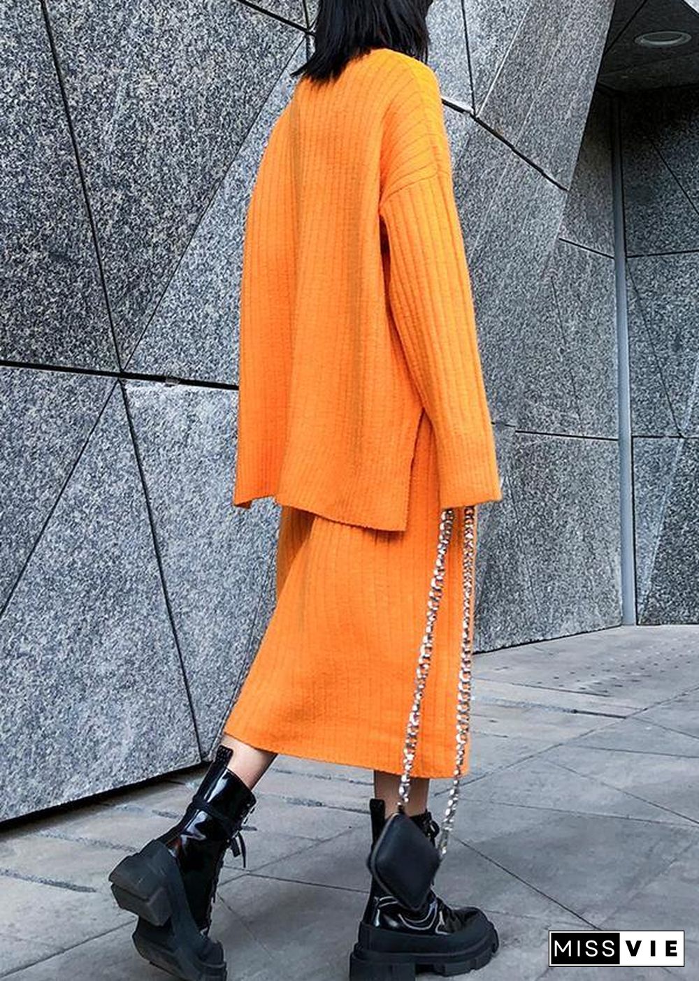 High neck sweater suit skirt two-piece long over-the-knee temperament autumn and winter knitted skirt