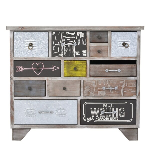 Wood Frame and Colorful Pattern Storage Cabinet with 13 Drawers