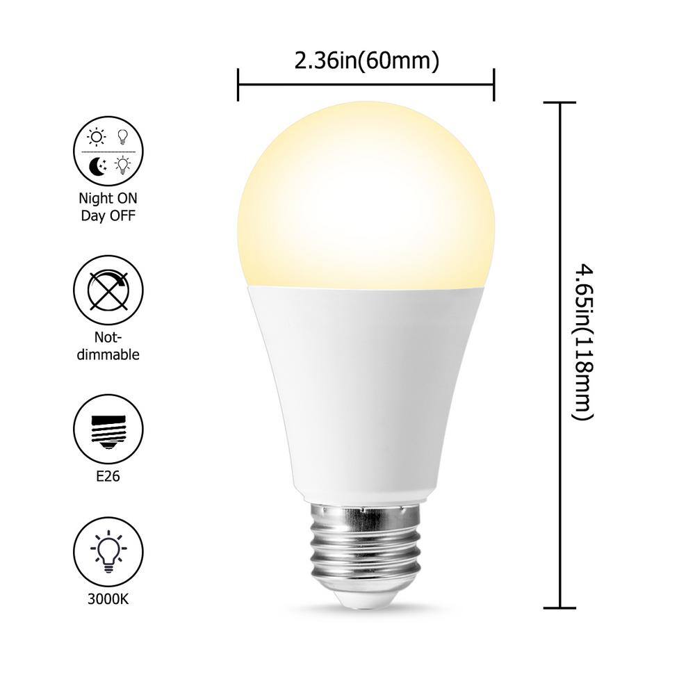 YANSUN 100-Watt Equivalent Dusk to Dawn LED Outdoor Lighting A19 12-Watt E26 Base Light Bulbs in Warm White 3000K (2-Pack) H-XP06702W12E26-2