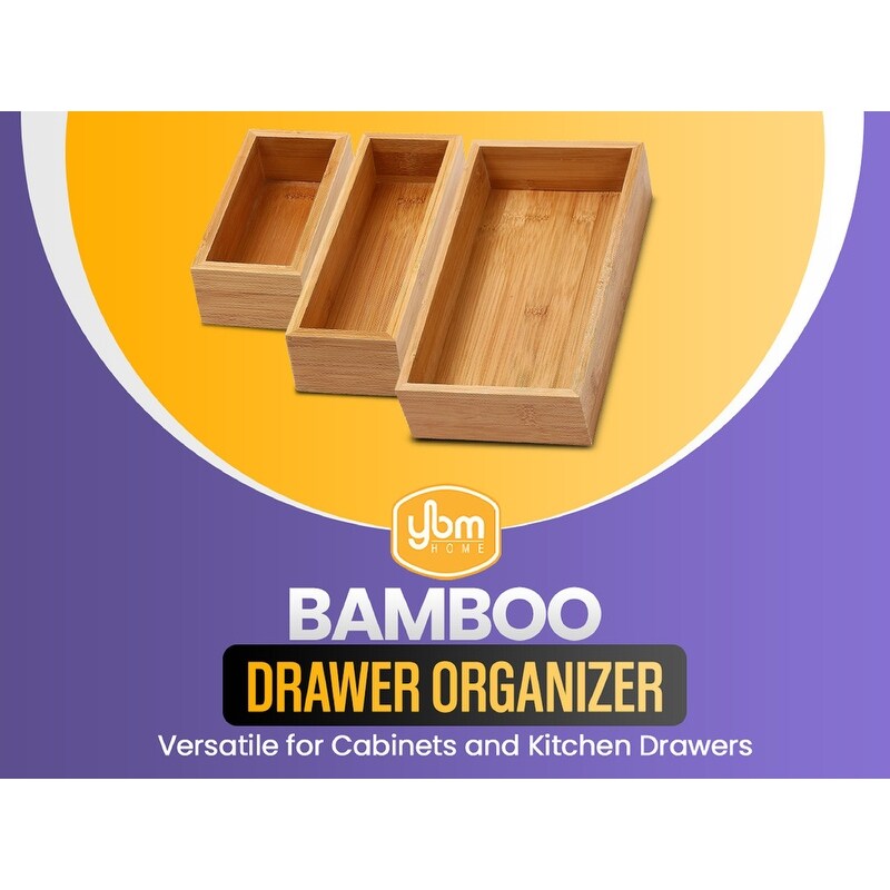 YBM Home   Kitchen Bamboo 14 inch Long x 10 inch Wide x 2 inch High Drawer Organizer Box