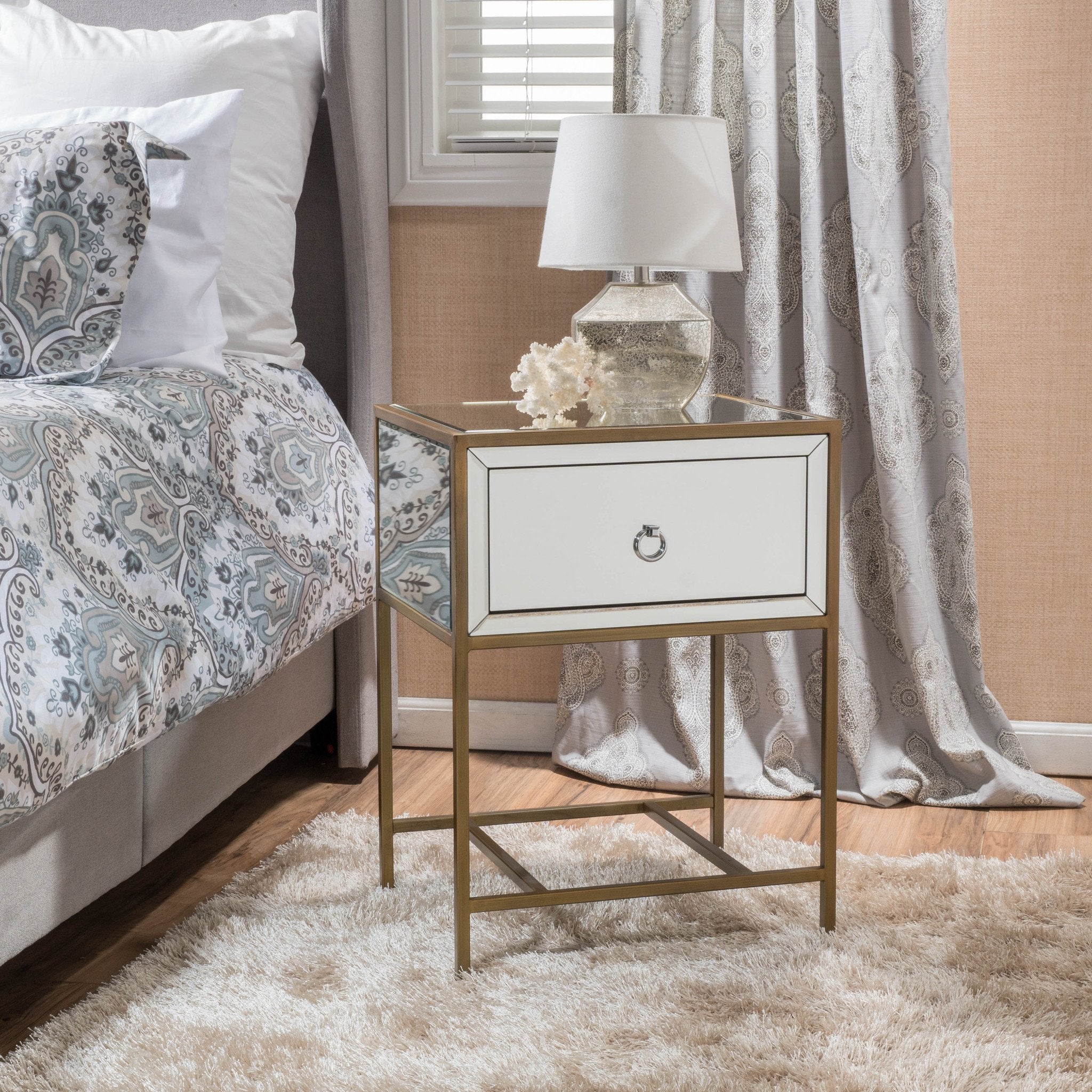 Essa Mirrored Gold Single Drawer Side Table