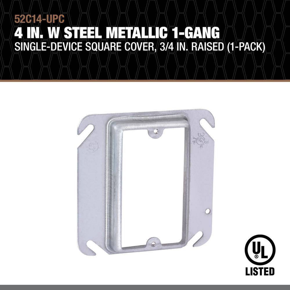 Southwire 4 in. W Steel Metallic 1-Gang Single-Device Square Cover 34 in. Raised (1-Pack) 52C14-UPC