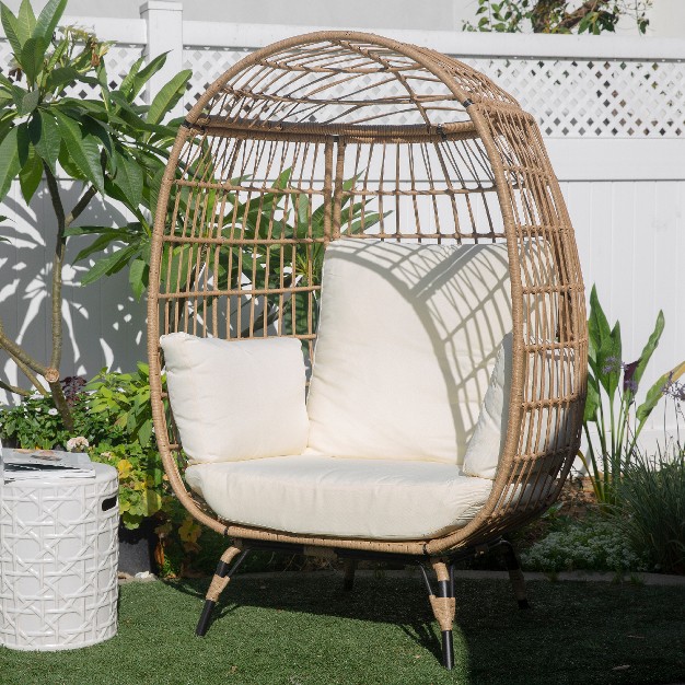 Barton Oversized Egg Style Wicker Chair W canopy amp 4 Cushions Outdoor