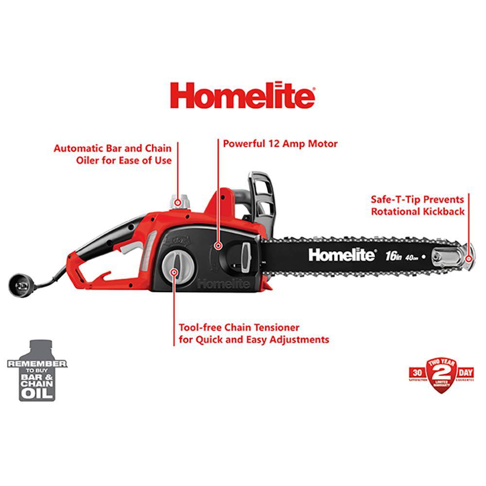 Homelite 16 in. 12 Amp Electric Chainsaw UT43123