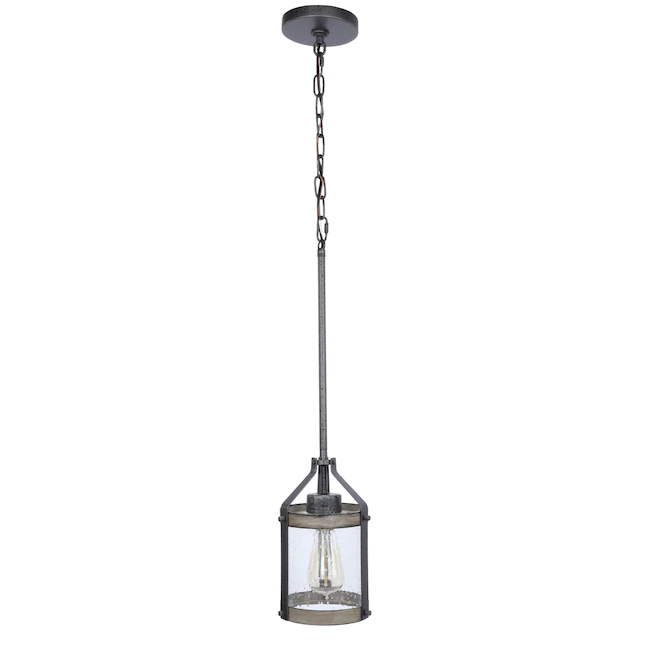 Kichler 34810 Barrington Anvil Iron and Distressed Antique Grey Rustic Seeded Glass Cylinder Mini Pendant Light