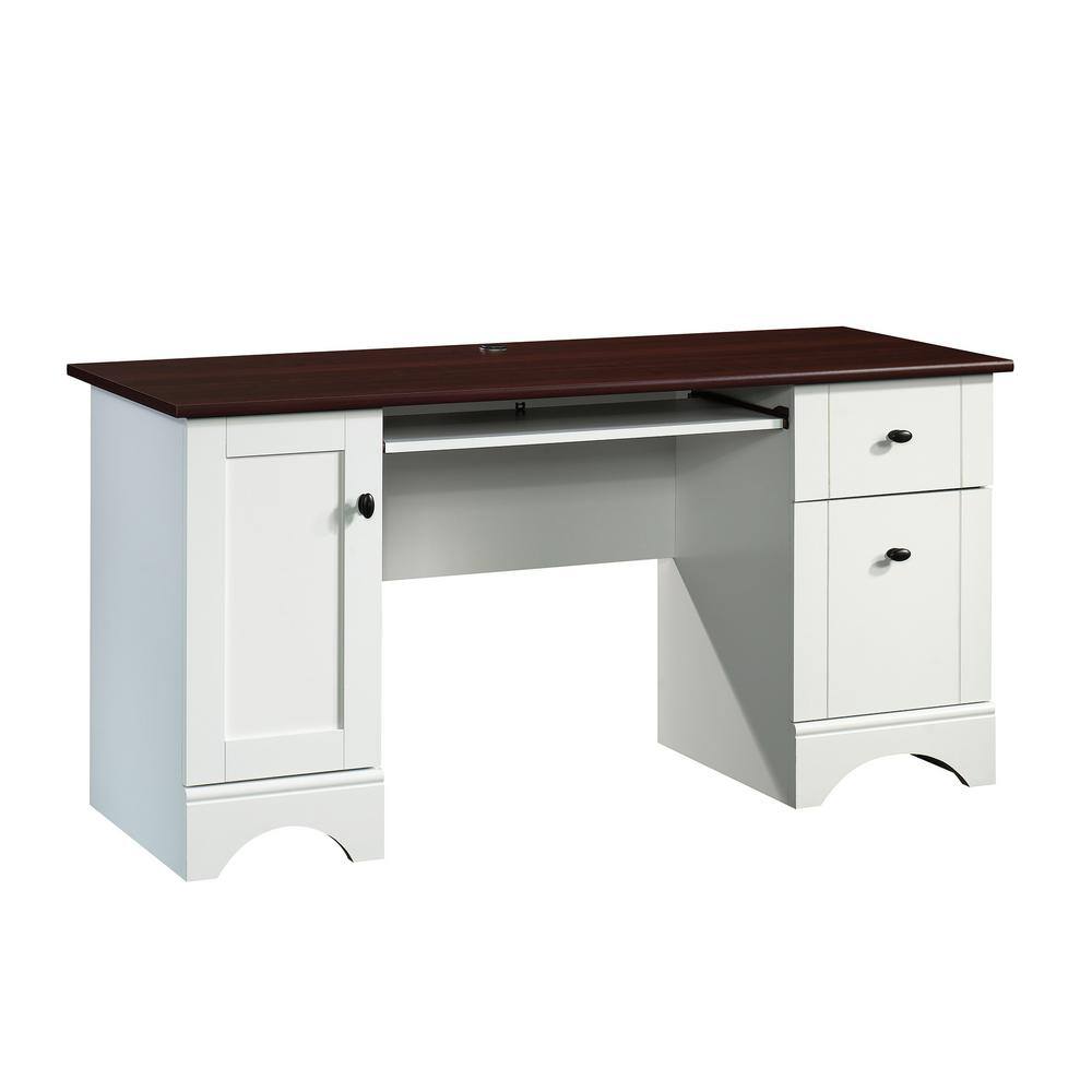 SAUDER 59.449 in. Rectangle Soft White Computer Desk with File Storage 429449