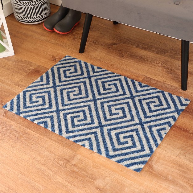 2 x27 x3 x27 Colorstar Greek Grid Door Mat Navy Blue Bungalow Flooring