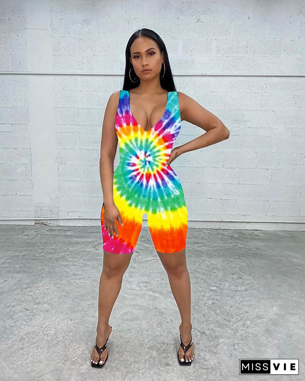 Vogue Tie-dye Sleeveless Sexy Onesies Romper