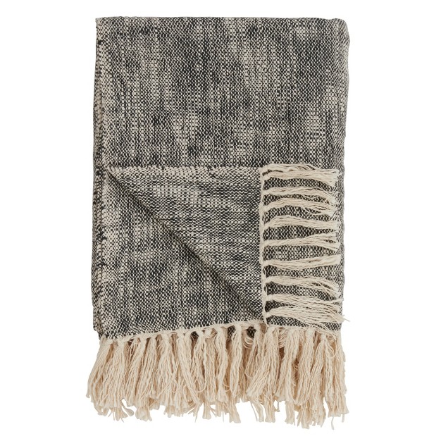 Solid Throw Blanket With Tassels Black Saro Lifestyle