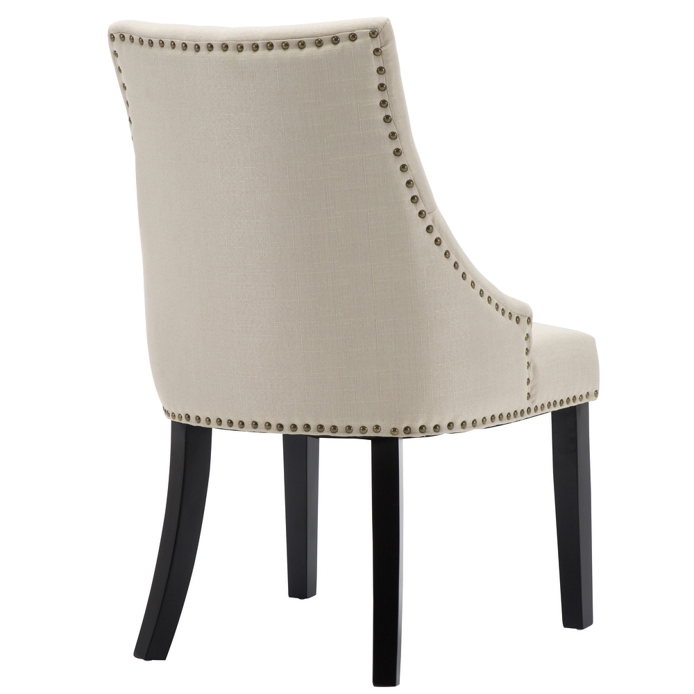 Fabric Upholstered Dining Chairs Button Tufted Nailhead Trim Accent Chairs Set of 2