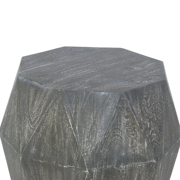 Ashton Faceted End Table with Diamond Pattern and Wooden Frame， Gray