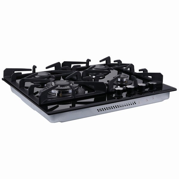 4-Burners Gas Cooktop 24 inch Stainless Steel Tempered Glass NG/LPG Convertible - 24 INCH