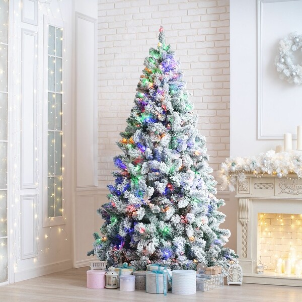 VEIKOUS 6.5FT/7.5FT Artificial Snow Flocked Christmas Tree with Metal Stand