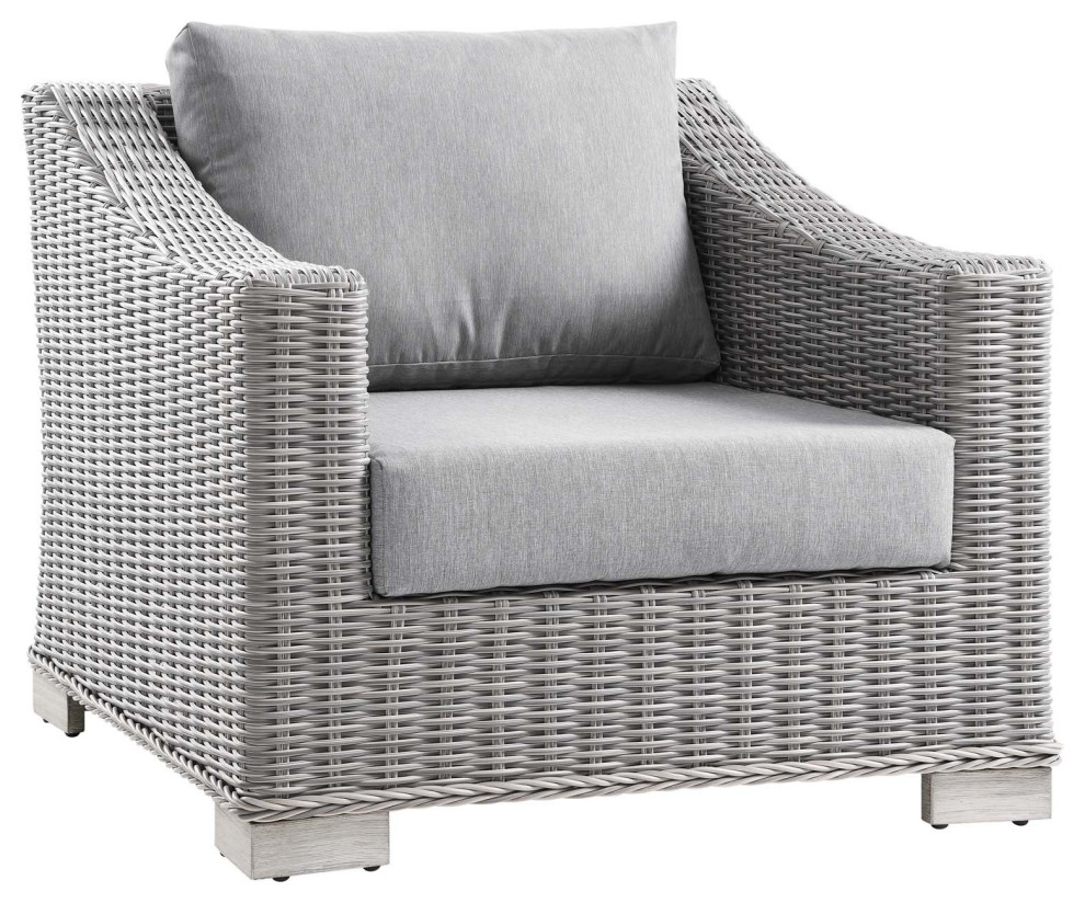 Conway Outdoor Wicker Rattan 2 Piece Armchair Ottoman Set   Tropical   Outdoor Lounge Chairs   by Modway  Houzz