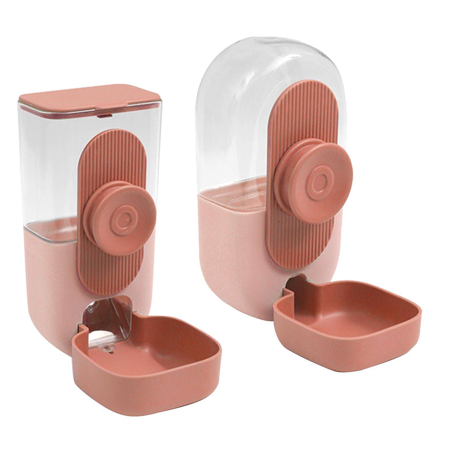 Hanging Pet Food Dispenser 75 Degrees Tilt Automatic Easy Installation Cat Food Water Feeder for Cage Feeding Indoor Pink