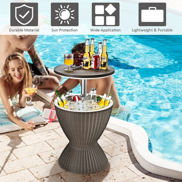 Costway 8 Gallon 3 in 1 Patio Rattan Cooler Bar Table Adjust Ice