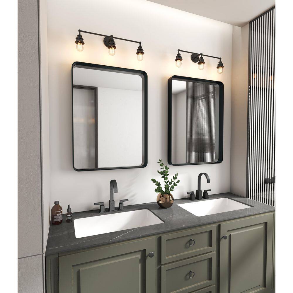 TOOLKISS 36 in. W x 36 in. H Rectangular Aluminum Framed Wall Bathroom Vanity Mirror in Black B9090