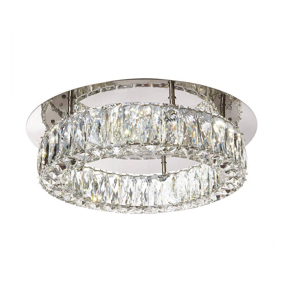 Home Decorators Collection Keighley 17.5 in. Integrated LED Chrome Flush Mount Ceiling Light Fixture with Crystal Shade CP 25117