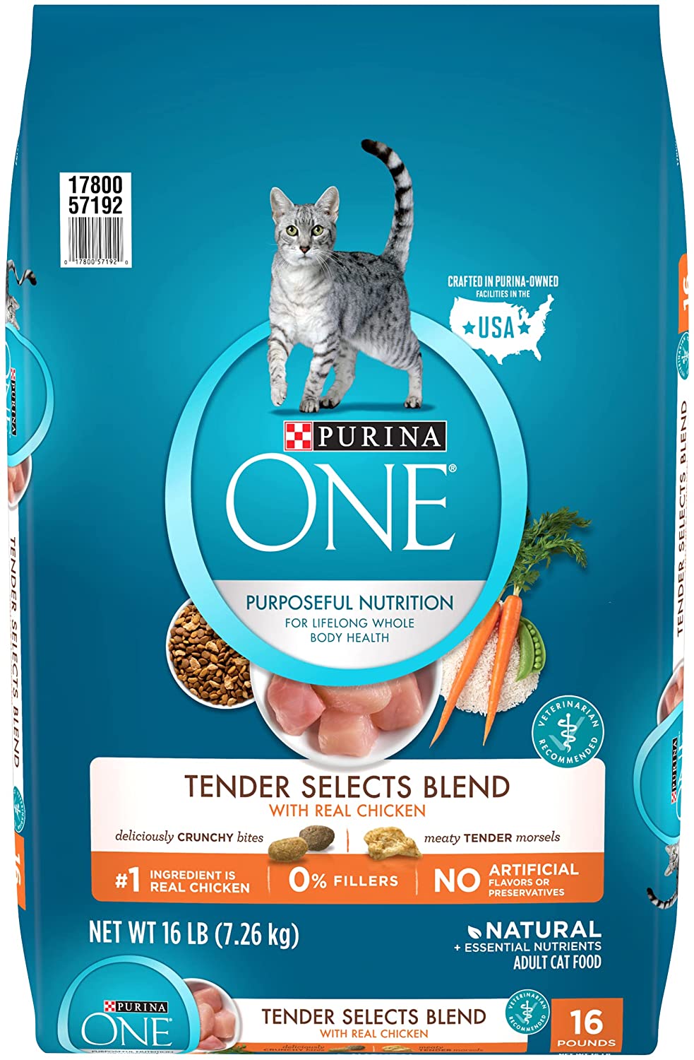 Purina ONE Natural Dry Cat Food， Tender Selects Blend With Real Chicken - 16 lb. Bag