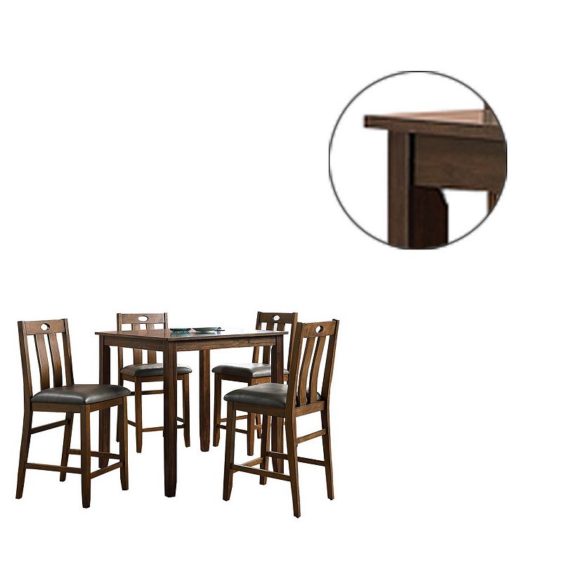 5 Piece Counter Height Wooden Dining Set with Padded Seat， Brown and Gray