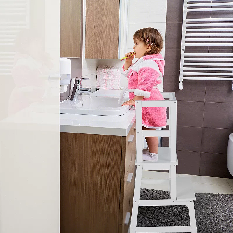 2-in-1 Multifunctional Toddler Step Stool with Safety Rail