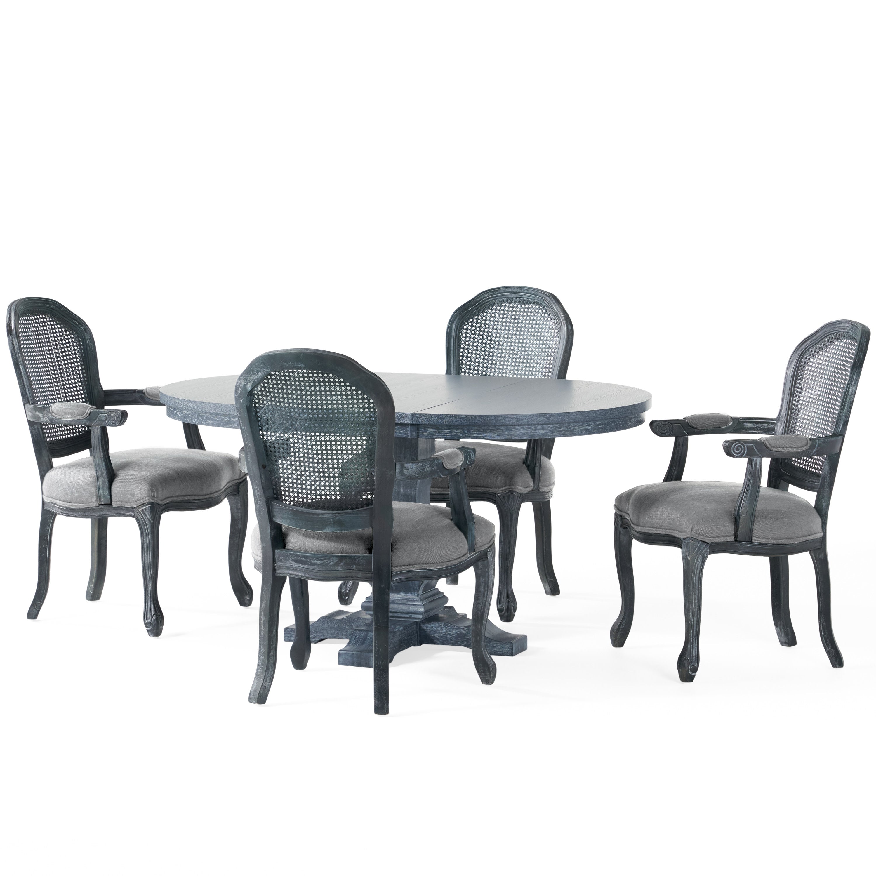 Mariette French Country Wood and Cane 5 Piece Expandable Oval Dining Set