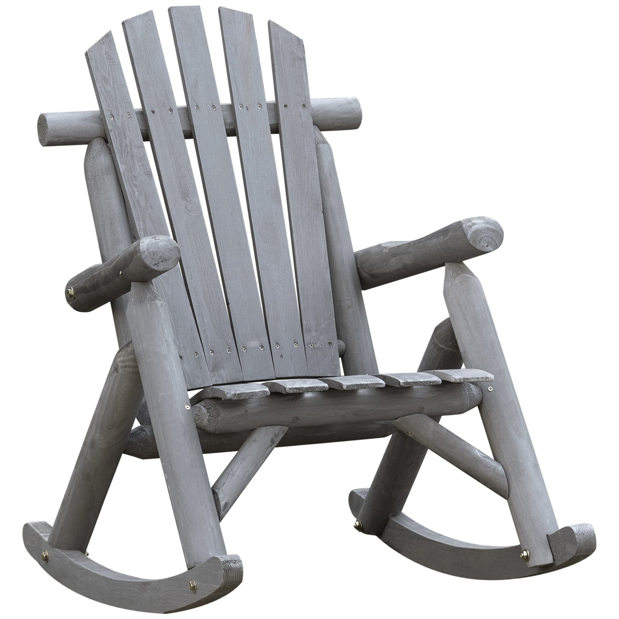 Outsunny Outdoor Wooden Rocking Chair, Rustic Adirondack Rocker with Slatted Seat, High Backrest, Armrests for Patio, Garden, and Porch, Small, Gray