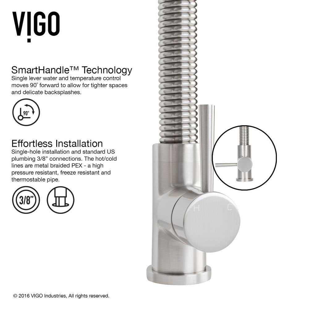 VIGO Brant Single Handle Pull-Down Sprayer Kitchen Faucet in Stainless Steel VG02003ST