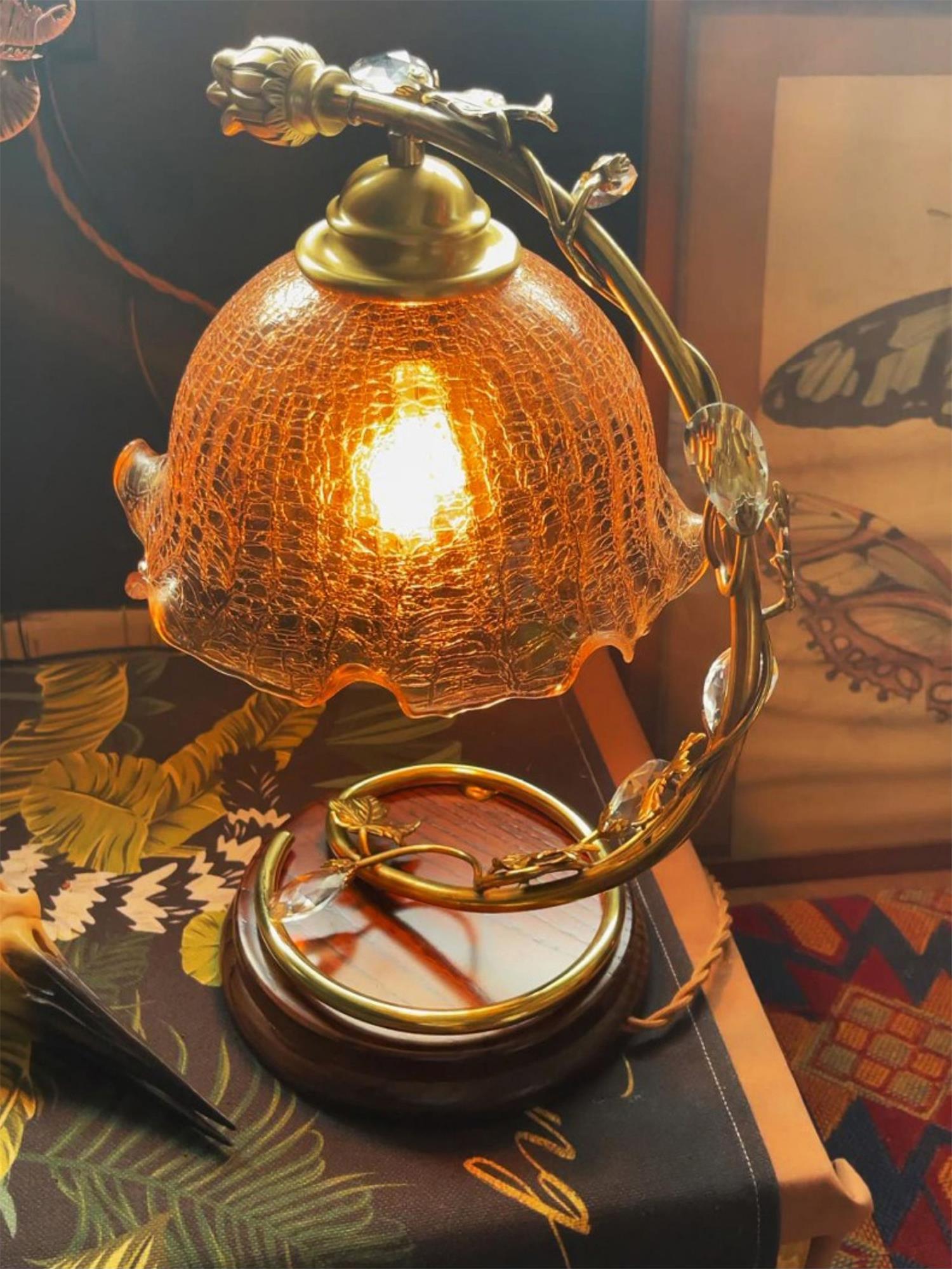 Cracked Glass Brass Table Lamp