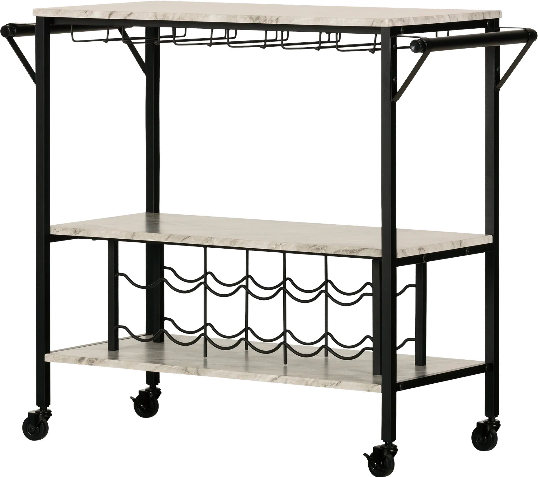 Maliza White Faux Marble and Black Bar Cart - South Shore