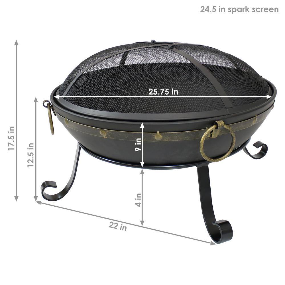 Sunnydaze Decor 25-Inch Victorian Steel Fire Bowl with Handles and Spark Screen NB-147