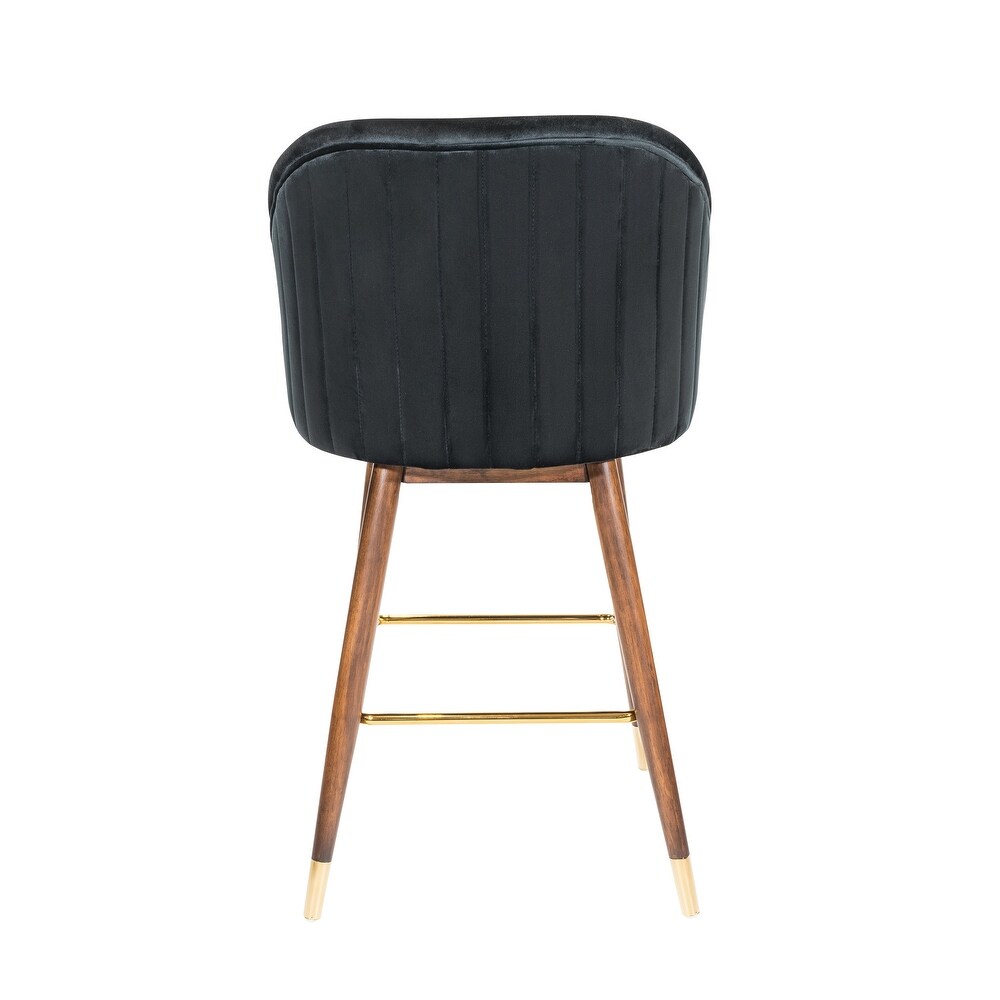 Porthos Home Olea Velvet Upholstered Bar Stools with Rubberwood Legs  Set of 2