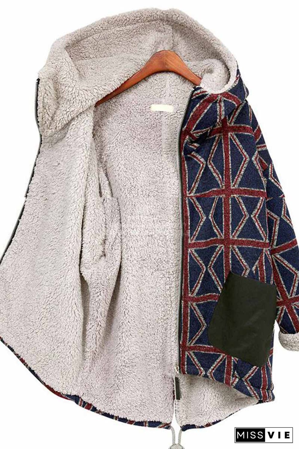 Hooded Plaid Contrast Cotton Coat