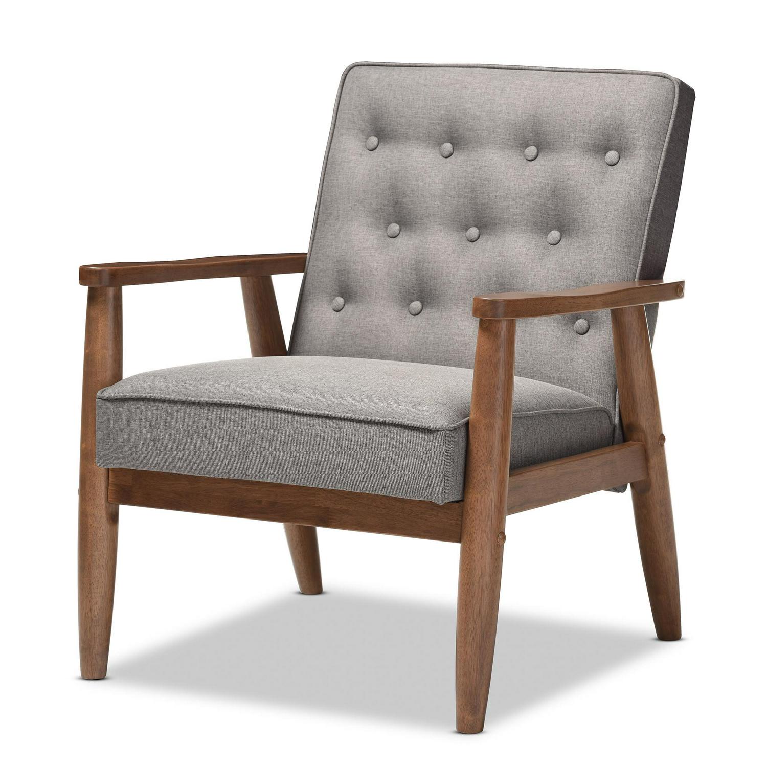 Samu Mid-Century Retro Modern Grey Fabric Upholstered Wooden Lounge Chair by Bellamy Studios