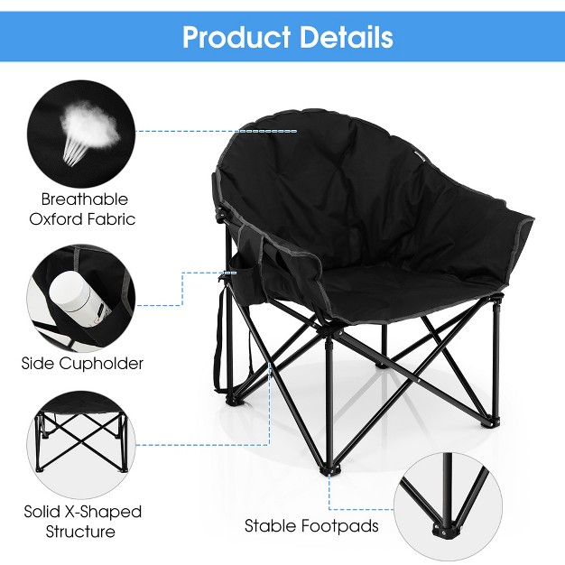 Costway Folding Camping Moon Padded Chair With Carry Bag Cup Holder Portable Navy Brown grey